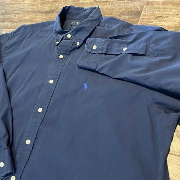 Vintage Ralph Lauren Shirt Men's XL Navy Blue Blake Long Sleeve Red Pony Logo - Picture 1 of 6